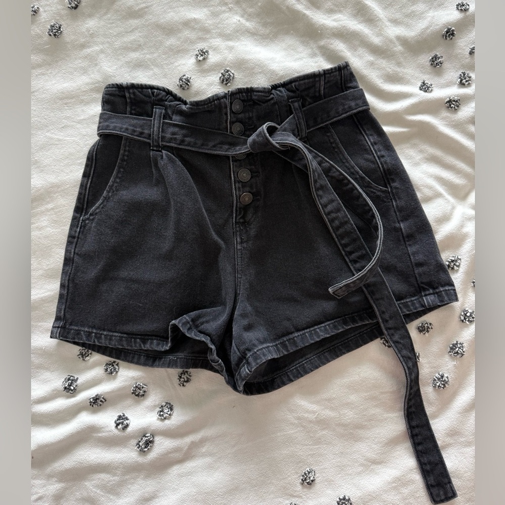 American Eagle Paper Bag High-Waisted Black Denim Shorts